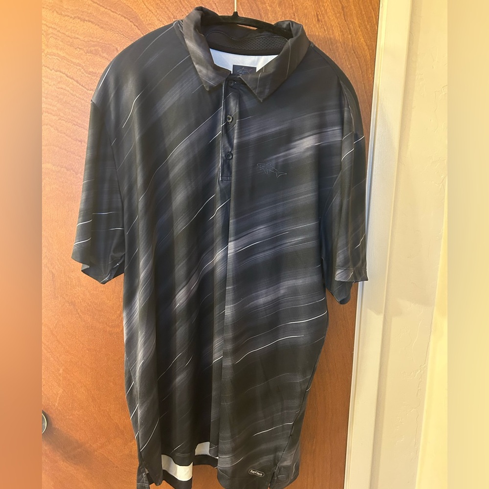 Tasso Elba Black and Gray Striped Polo Shirt